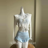 Girls' pure lust style summer bikini three-piece knitted sweater holiday split swimsuit for women
