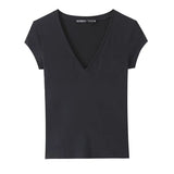 Women's Short-Sleeve Slim-Fit Simple V-Neck T-Shirt Colors Women V Neck Slim Fit Short Sleeve T Shirt Casual Top For Summer K1LO