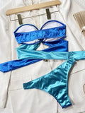 2026 New Sexy Bikini Bandeau Women Push Up Block Color Swimwear Swimsuit Bikinis Set Bathing Suit Bikini Female Metal Ring Decor