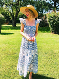 Blue Floral Embroidey Summer Beach Dress Women Casual Holiday Bohemian Dress Boho Sundress Maxi Long Vestidos Fashion Clothes