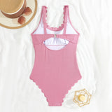 2026 Sexy Ruffle Swimsuit One Piece Solid Swimwear Women Bathers Bathing Swimming Swim Suit Female Beachwear XXL