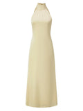 Women Summer Sexy Long Dress Sleeveless Halterneck Backless Solid Color Cocktail Dresses for Party