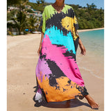 2026 New Colorful Kaftan Tunic Beach Dress Beach Wear Beachwear Beach Cover Up Cover-upsLoose Maxi Dress Female Women V4428