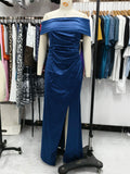 Elegant Satin Solid Color Off-Shoulder Women's Long Dress Sexy High-Waisted Flim Slit Pleated Dress for Lady Party Wedding