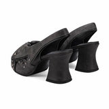 Brand New Women's Y2K Star Rivet Platform Sandals 2000's Peep Toe Slingback Chunky Heel Distressed Denim High Heeled Shoes