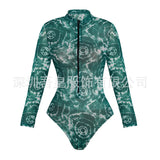 Surfing Sport Swimsuit Long Sleeves Women One Piece Swimsuit with Cover up 2026 Swimwear Bathing Suit Tropical Bodysuit Female