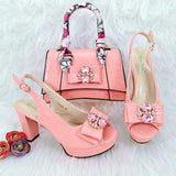 Doershow beautiful Italian Shoe and Bag Set New Shoes and Bag Set In Italy pink Color Italian Shoes with Matching Bags HFG1-23