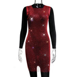 XS-2XL 15 Colors Rhinestones Fishnet Dress O-Neck Grid Swimsuit Bikini Cover Up Beach Pool Party Cover-ups for Swimwear Women