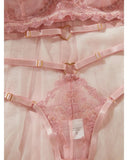 Toucheart Sexy Lingerie Comfortable Ultra-Thin Sexy Lace Printing Patchwork Mesh Semi-Transparent Push-Up Pink Underwear Set New