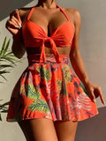 3 Piece Tropical Bikini Halter Push Up Swimsuit & Beach Shirt Swimwear Women 2026 Bathers Bathing Swimming Suit Female Beachwear