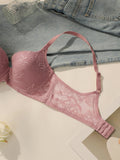 Women's sexy embroidered lace lingerie with steel rims gathered push ups breathable shoulder straps adjustable bra B2708