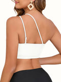2026 One Shoulder Swimsuit Only Tops Padded Sporty Swimwear Women Solid Bathers Bathing Swimming Swim Suit Female