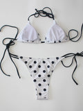 Ladies Black White Polka Dot Print Bikini Set Two-Piece Sexy Strap Backless Design Beach Vacation Swimwear Collection
