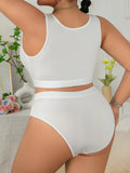 Plus Size Front Closure Lingerie Set, Unpadded Lace Open Back Wireless Full Bust Support Bra
