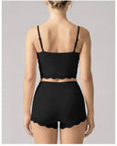 Lace V-neck Camisole Yoga Sets Women Black Hanging Neck Sports Tank Top Sportswear Gym Clothing High Waist Shorts Fitness Suits