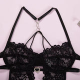 Sexy lingerie European and American Internet celebrity pure desire see-through mesh splicing sexy lace jumpsuit