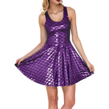Cocktail Dress Womens Glitter Costume Party Dresses Swing A Line Metallic Shiny Festival Outfit Cosplay Fish Scale Vestidos