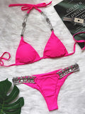 Halter Shiny Crystal Diamond Bikini Women Bandage Swimsuit Female Swimwear Rhinestone Bikini set Brazilian Bathing Suit Swim