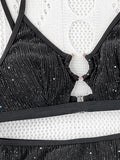 Glitter Sparkling Cut Out Female Swimsuit High Waist Bikini Women Swimwear Two-pieces Bikini Set Bather Bathing Suit Swim Lady