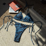 Zebra Print Micro Bikinis Sets Two Pieces Women Halter Metal Ring Swimsuit Brazilian Summer Bathing Suit Swimwear Swimming Suit