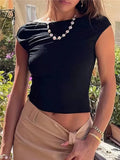 Women's O-neck Backless T-shirt Short Sleeve Solid Color Crop Top Summer Cute Baby Tee Y2K Clothes Bodycon Tunics Fashion Tank