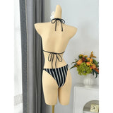 With Pants Striped Halter Bikini Female Swimsuit Women Swimwear Three-Pieces Bikini Set Brazilian Bather Bathing Suit Swim V7838
