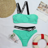 Bikini 2026 Sexy Green Swimwear Swimsuit Women Letter Bandage Bikinis Set Bathing Suit Beach Bikini Female Push Up High Quality