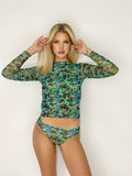 2026 Women's Retro Print Scoop Neck Padded Long Sleeve One Piece Swimsuits High Cut Bathing Suits Swimwear Bodysuit Купальник