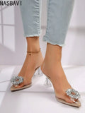 Summer Fashion New Sexy Wedding Transparent Banquet Comfortable Crystal Women's High Heels Zapatos Mujer Mules Slippers New 2026