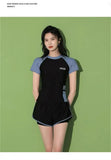 Fashion Women's Swimming Suit Ladies Patchwork Short Sleeve Swimwear Sports Pool Beachwear Two Piece Swimsuit With Shorts