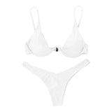 Sexy Underwire Bikini 2024 Mujer Women Solid Red Push Up Bra Thong Swimsuit Halter V Neck Bathing Suit Mini Micro Thong Swimwear