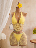 Sexy Black Mesh Shorts 3 Piece Bikinis Sets  2026 Women Pearls Push Up Tassel Bra Swimsuit Beach Holiday Bathing Suit Swimwear