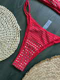 Black rhinestone process bikini sexy thong split swimsuit 2-piece beach set