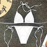 New Sexy Neon Pink Brazilian Bikini Women Swimwear Halter Swimsuit Female Two-Pieces Bikini Set Bather Bathing Suit Swim V1312