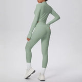 New Women Yoga Set Solid Color Double-Sided Brushed Bare Feel Short Long-Sleeve Jacket Tight Pants Running Fitness 2-Piece Set