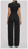 Yoga Set 2 Pieces Women's Tracksuit Short Sleeve O Neck Slim Sports T Shirts High Waist Flare Leggings Gym Running Fitness Suit
