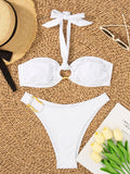 Ring Link Bikini 2026 Women Halter Swimsuit Solid Sexy Beadeau Swimwear Female Bathers Bathing Swimming Swim Suit Beachwear