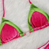 Splicing Halter High Leg Cut Padded Bikini Female Swimsuit Women Swimwear Two-Pieces Bikini Set Bather Bathing Suit Swim V6148