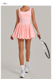 Nake Fake Two-piece Tennis Dresses Women's Anti Glare Pleated Fluffy Skirt Bulit-in Pocket Shorts Outwear Gym Fitness Golf Dress