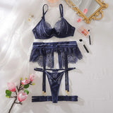 Toucheart 4PCS Lingerie Sexy Set Solid Color Cut-out Garter Strap Slim See-through Butterfly Fine Knot Shoulder Strap Bra