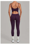 Summer Sports Overalls Women Gym High Stretch Back Zipper Yoga Jumpsuit Tight Hollow Out Slim Hip Lifting One Piece Bodysuit