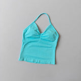Women's Backless Yoga Sports Vest Neck Hanging Sexy Fitness Pilates Tight Long Top Gathered Sports Bra for Yoga