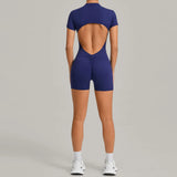Women's Seamless Yoga Jumpsuits Sports Fitness Beauty Back Slim Fit Short-Sleeves One-Piece Workout Gym Training Bodysuits