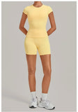 Women's Seamless Yoga Sets Sports Fitness Workout Hip-lifting High Waist Shorts Backless Short-sleeve Vest Suit Gym Training Set