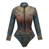 S - XXL New Printed Long Sleeve With Pants Sarong Shorts Women Swimwear One Piece Swimsuit Female Bather Bathing Suit Swim V8395