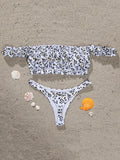 Cherry Print Off Shoulder Bikini 2025 High Cut Swimsuit Women Female Brazilian Swimwear Two pieces Bikini set Bathing Suit Swim