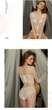 ja-dhāb / mu-thīr Kawaii Voom French Fishbone Bra Set Push up Bustier G-string Large Chest Slimming Anti-Sagging Lingerie Women
