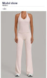 2PCS Yoga Suit Women Hanging Neck Slim Sports Tank Top Gym Tracksuit Outwear High Waist Leggings Workout Fitness Running Sets