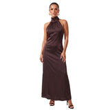 Women Summer Sexy Long Dress Sleeveless Halterneck Backless Solid Color Cocktail Dresses for Party