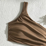 New Wrinkled One Shoulder High Waist Bikini Female Swimsuit Women Swimwear Two-Pieces Bikini Set Bather Bathing Suit Swim V5857